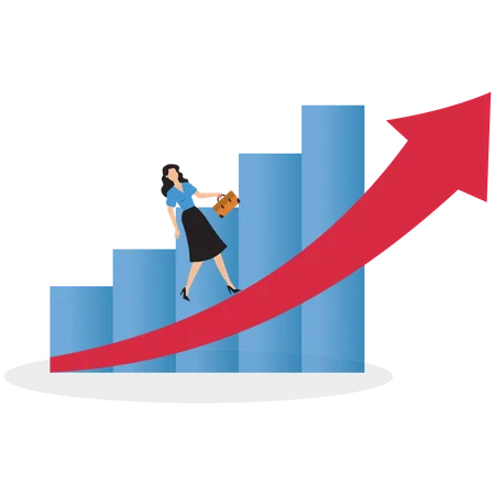 Businesswoman running to top of arrow graph  Illustration