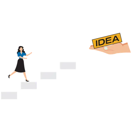 Businesswoman running towards business idea  Illustration