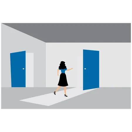 Businesswoman running towards new opportunity  Illustration