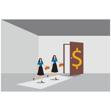 Businesswoman running towards success door  Illustration