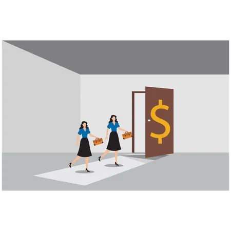 Businesswoman running towards success door  Illustration