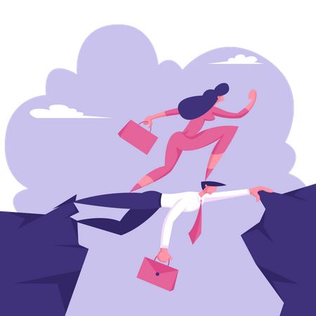 Businesswoman running towards success  Illustration