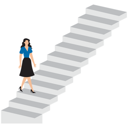 Businesswoman running up on stair  Illustration