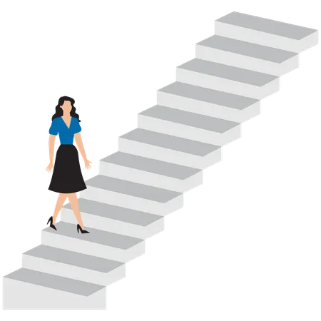 Businesswoman running up on stair  Illustration