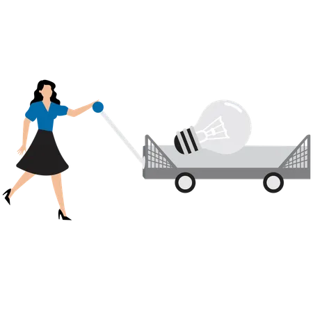 Businesswoman Running with Giant Lightbulb for Big Idea  Illustration