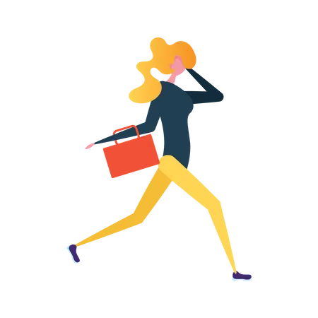 Businesswoman running with hand bag  Illustration