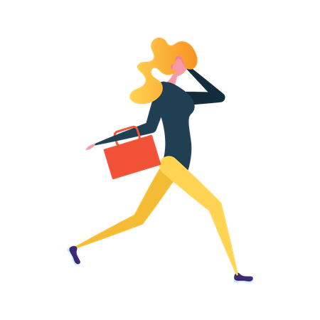 Businesswoman running with hand bag  Illustration