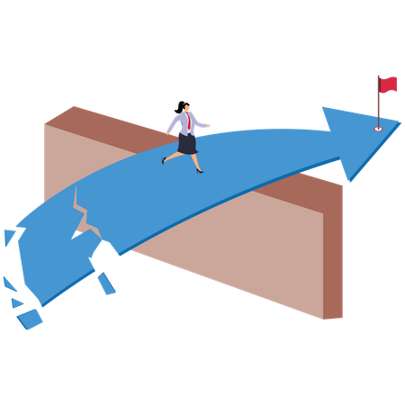 Businesswoman runs on progressively broken arrows  Illustration