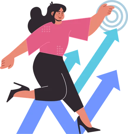 Businesswoman runs towards business goals  Illustration