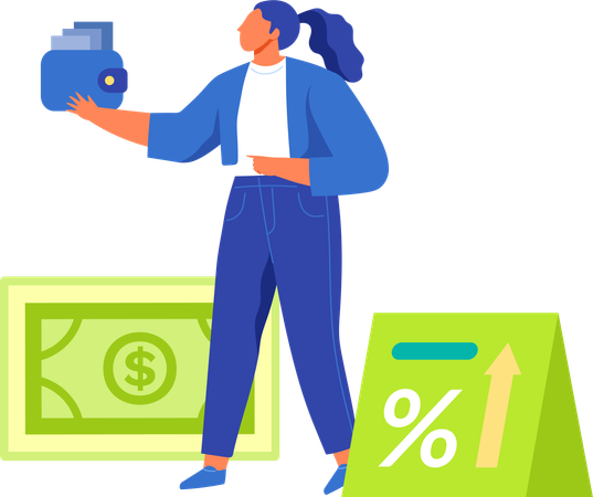 Businesswoman saves money  Illustration