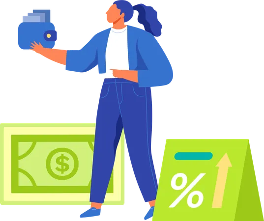 Businesswoman saves money  Illustration