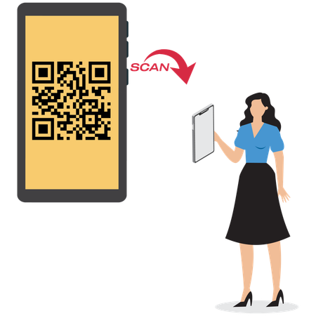 Businesswoman scanning QR code on mobile  Illustration