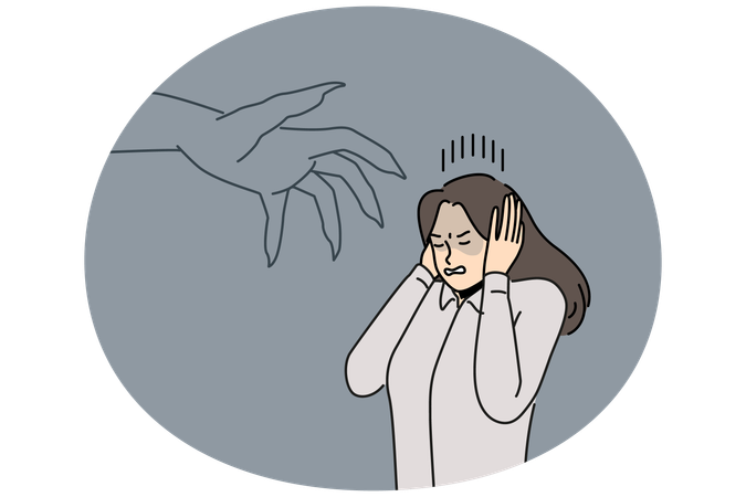 Businesswoman scared of huge hand  Illustration