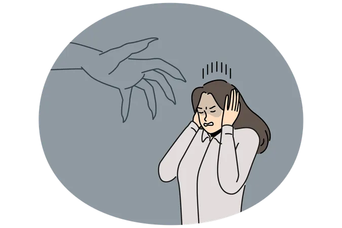 Businesswoman scared of huge hand  Illustration