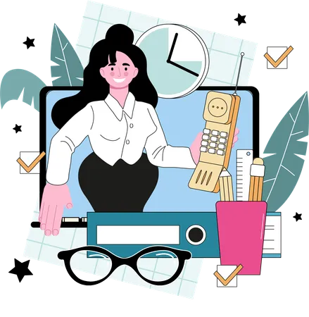 Businesswoman schedules task management  Illustration