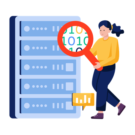 Businesswoman Searches binary data  Illustration