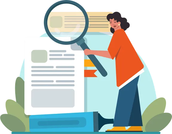 Businesswoman searching business document  Illustration