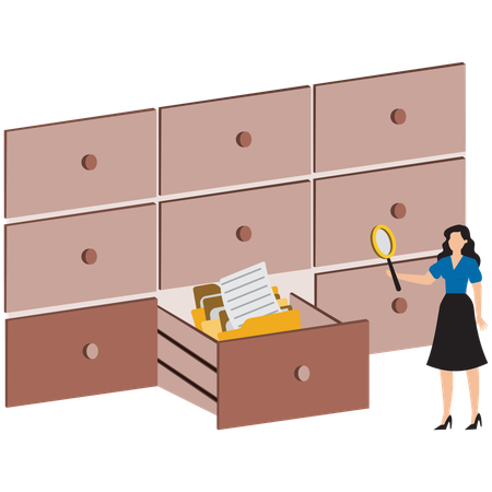 Businesswoman searching business folder  Illustration