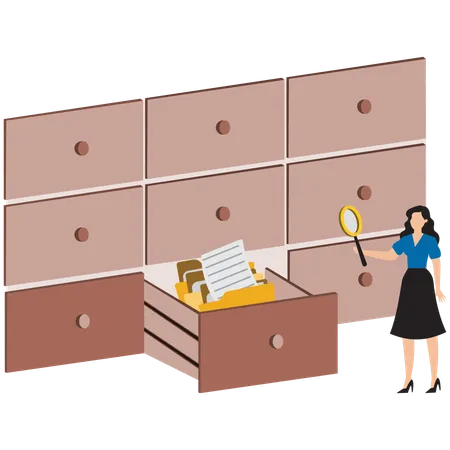 Businesswoman searching business folder  Illustration