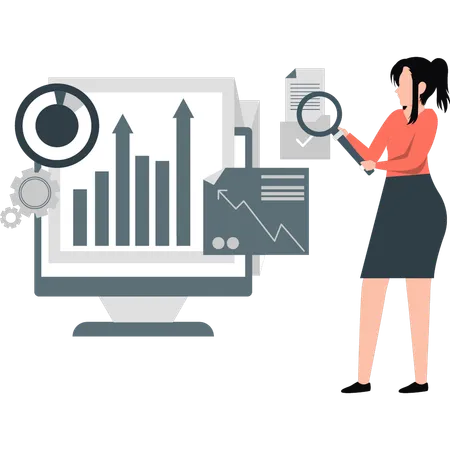 Businesswoman searching business growth  Illustration