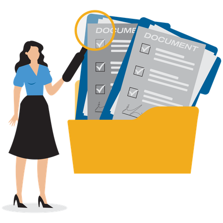 Businesswoman searching document in folder  Illustration