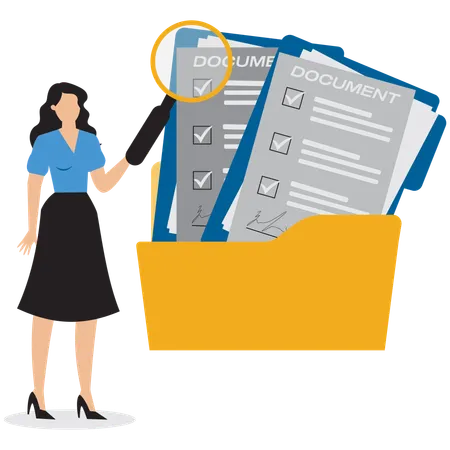 Businesswoman searching document in folder  Illustration