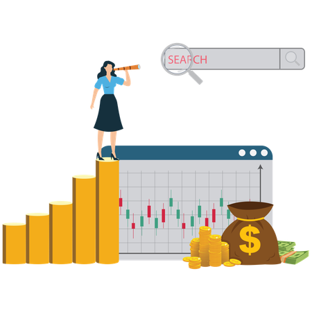 Businesswoman Searching for business  Illustration