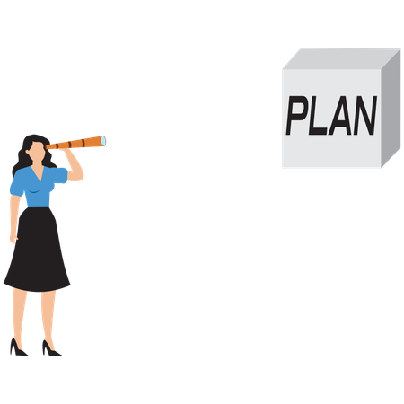 Businesswoman searching for business plan  Illustration