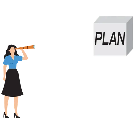 Businesswoman searching for business plan  Illustration