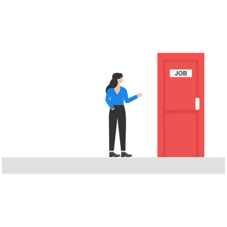 Businesswoman Searching For A Job Woman Standing Candidate Office Room Doors Concept Business Illustration Vector Flat Illustration