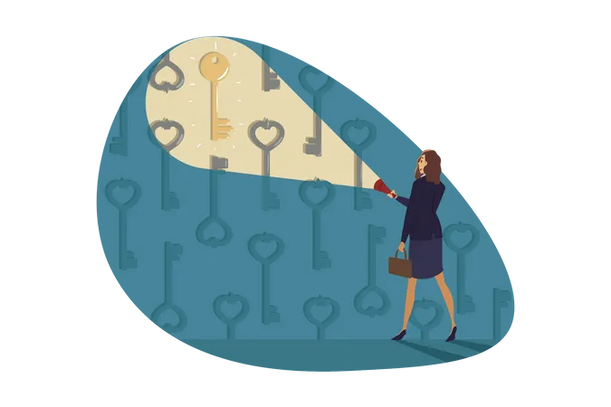 Businesswoman searching key  Illustration