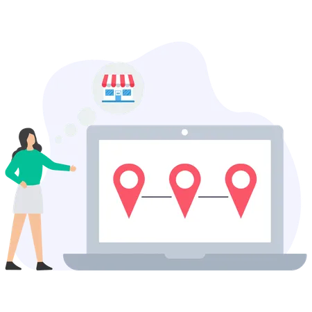 Businesswoman searching market location  Illustration