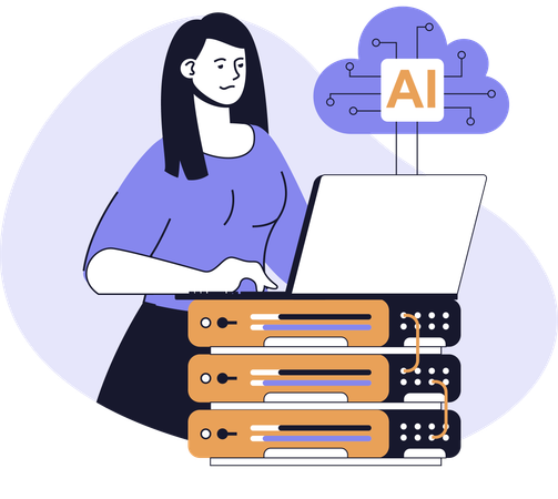 Businesswoman secures AI server  Illustration