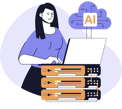 Businesswoman secures AI server  Illustration