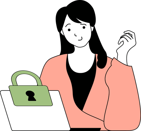 Businesswoman secures her computer  Illustration