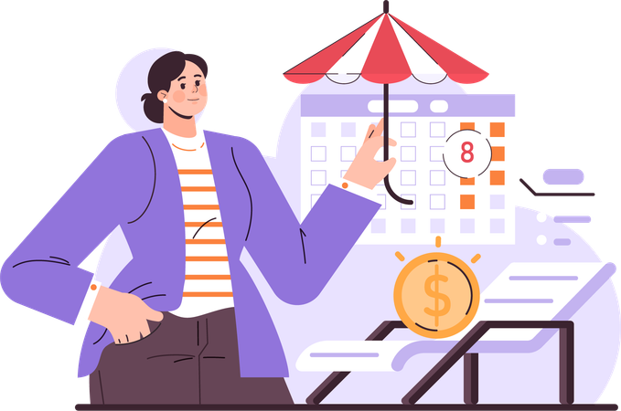 Businesswoman secures her personal savings  Illustration