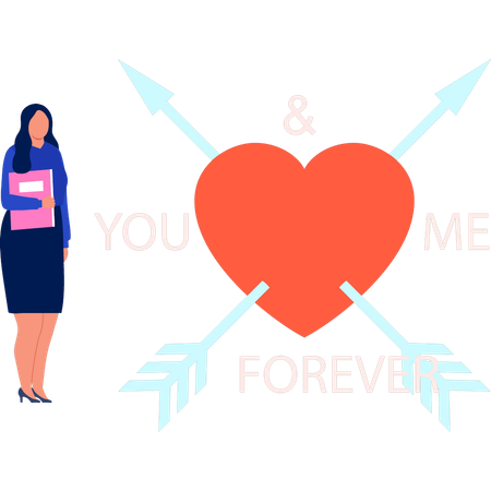 Businesswoman seeing love as swords of the heart forever  Illustration