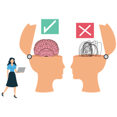 Businesswoman selects Correct vs Wrong Thinking  Illustration