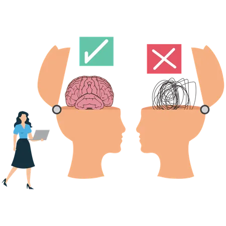 Businesswoman selects Correct vs Wrong Thinking  Illustration