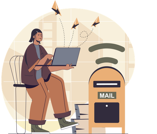 Businesswoman sending business emails  Illustration