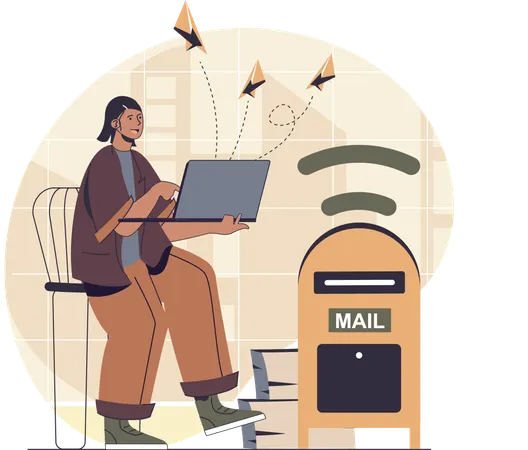Businesswoman sending business emails  Illustration