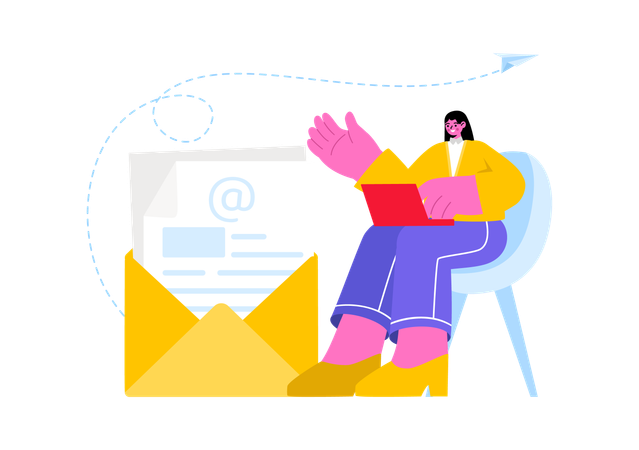 Businesswoman sending mail to client  Illustration