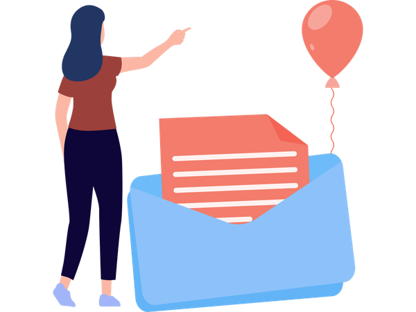 Businesswoman sending Wishing text  Illustration