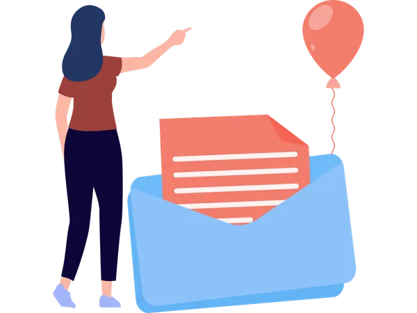 Businesswoman sending Wishing text  Illustration