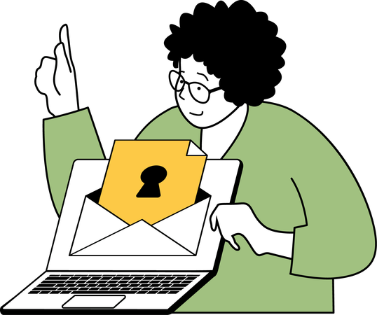 Businesswoman sends encrypted email  Illustration