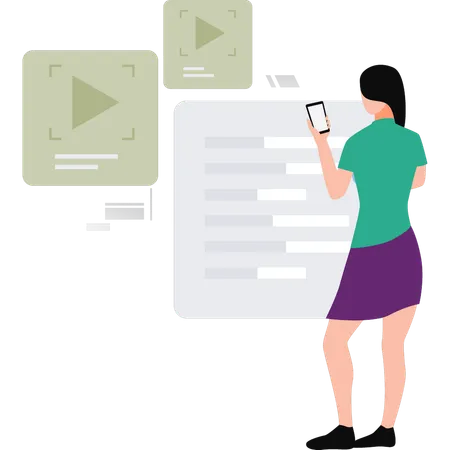 A Girl Is Using Mobile For Online Video Illustration