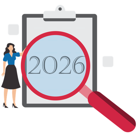 Businesswoman sets up 2026 resolutions  Illustration