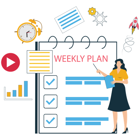 Businesswoman Setting Goals and Weekly Plan  Illustration