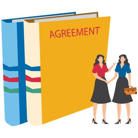 Businesswoman shaking hand with loan agreement and money bag symbolizing financial support or mortgage  Illustration