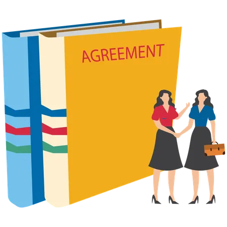 Businesswoman shaking hand with loan agreement and money bag symbolizing financial support or mortgage  Illustration